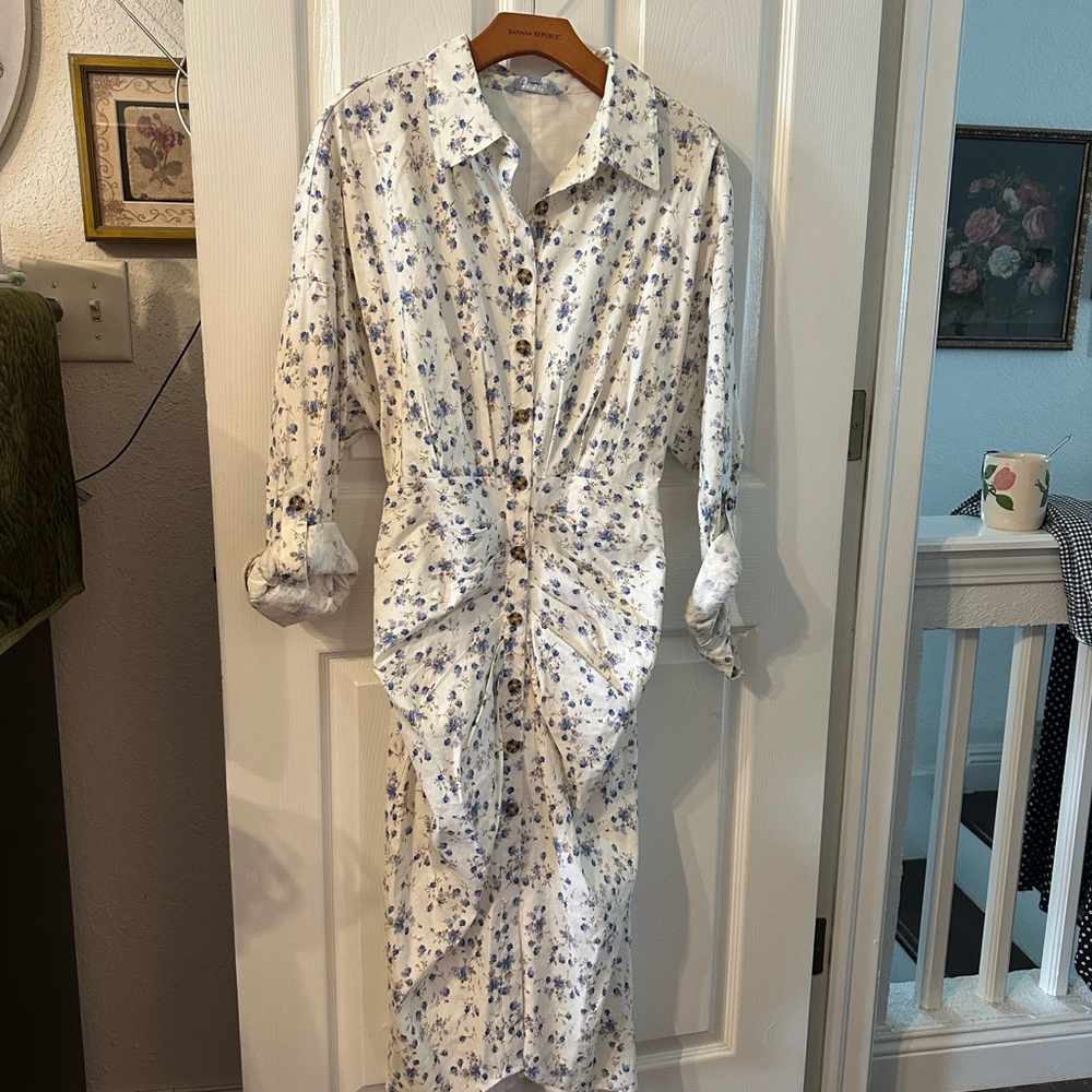 Antonio Melani Blue Floral Button-Up Dress NWT